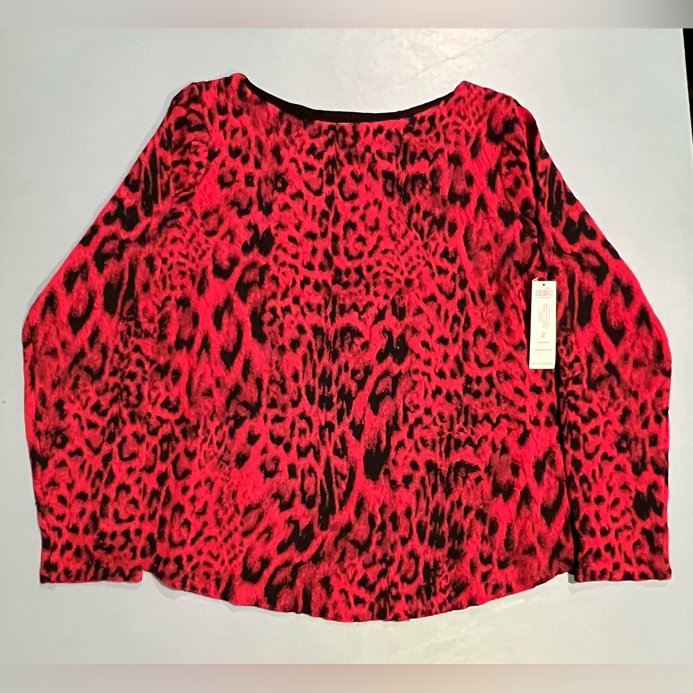 Chico's Wild Poppy & Black Animal Print Pullover Sweater Size 2